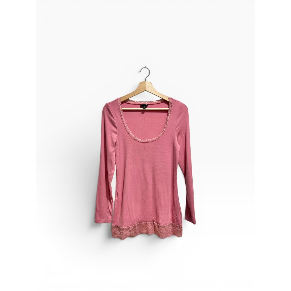 Torrid Pink Ribbed Long Sleeve Scoop Neck Lace Trim Top Size XL